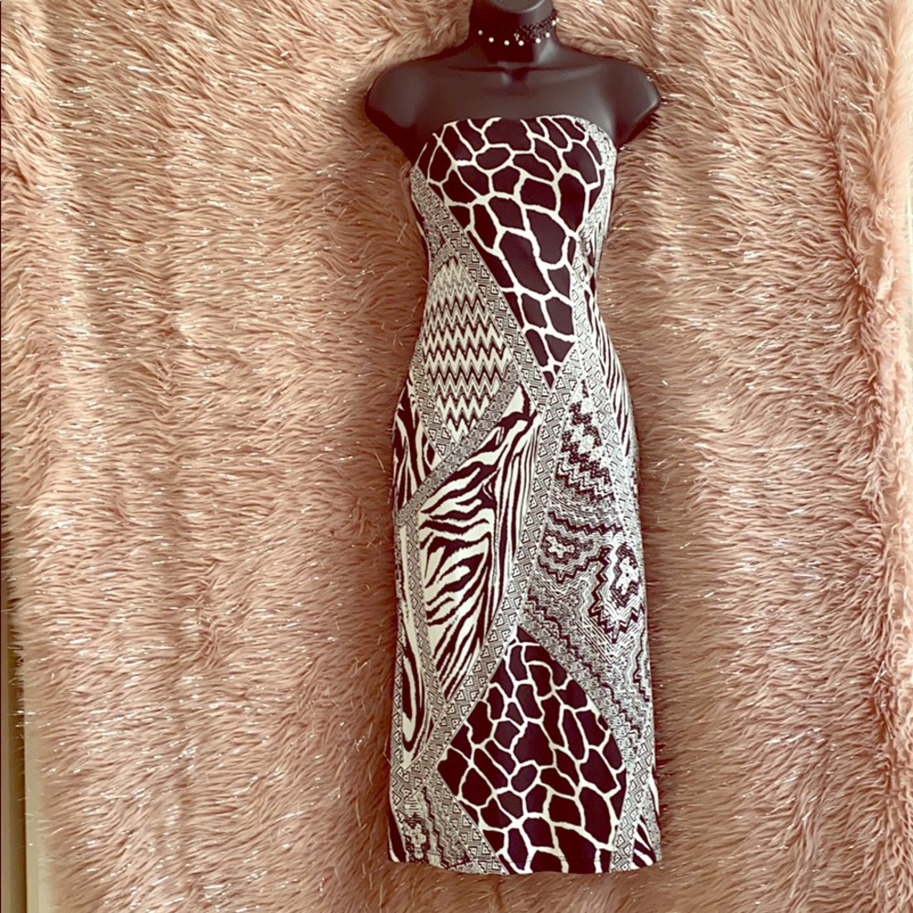 Black and white strapless dress by Angl